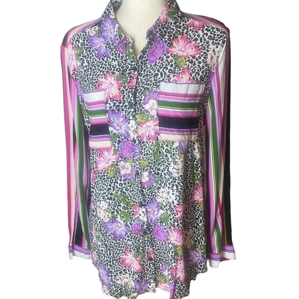 COMO Vintage top women’s size L purple artsy art to wear mixed media tunic